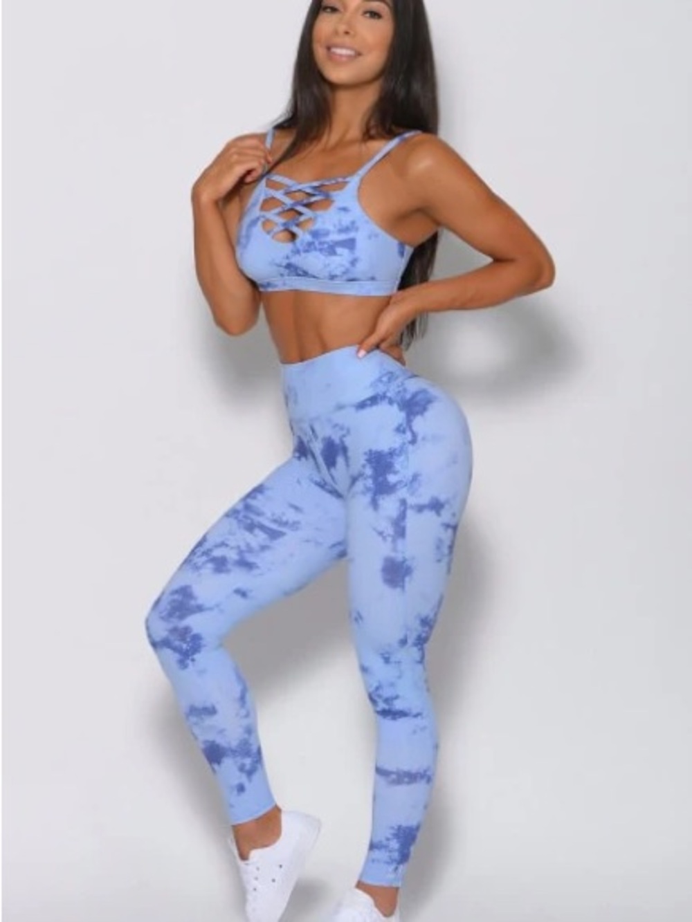 Bombshell Sportswear Blue Tie-Dye Crisscross Sports Bra & Leggings Set